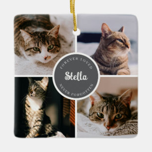 Cat Memorial Loss 4 Photo Collage Quote Keepsake Ceramic Ornament