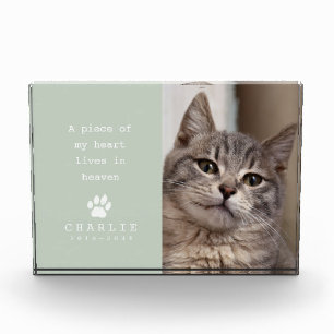 Cat Memorial My Heart Lives in Heaven Sage Green Photo Block