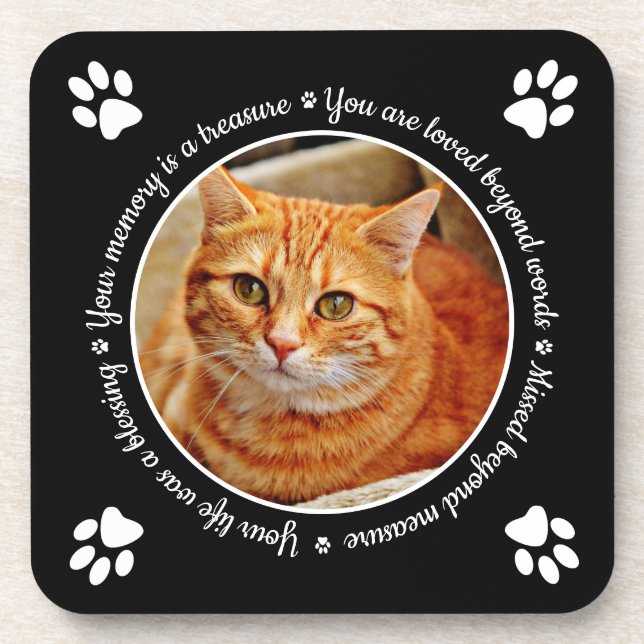 Cat Memorial Paw Prints Photo  Beverage Coaster (Front)