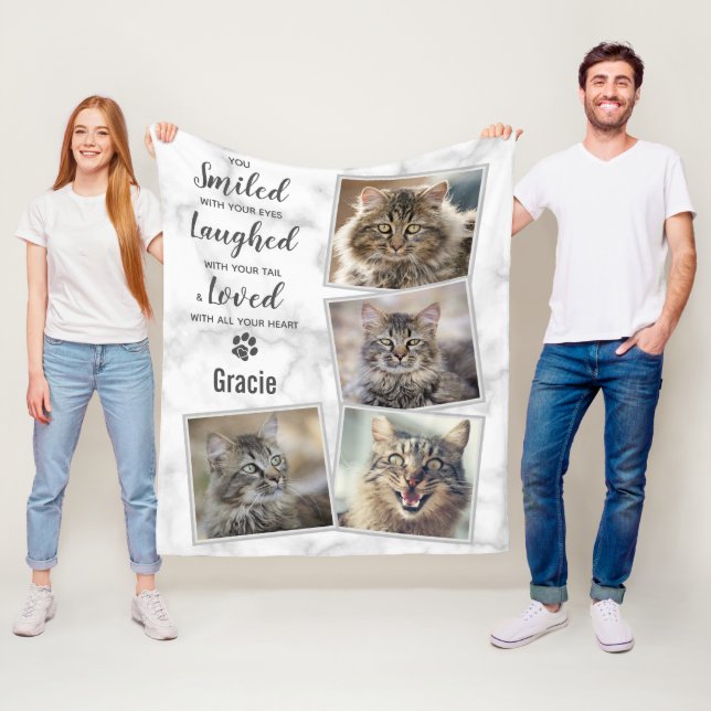 Cat Memorial Pet Loss Photo Collage Fleece Blanket (In Situ)