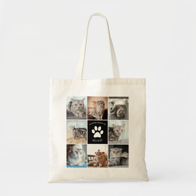 Cat Memorial Photo Collage Paw Print Custom Tote Bag (Front)