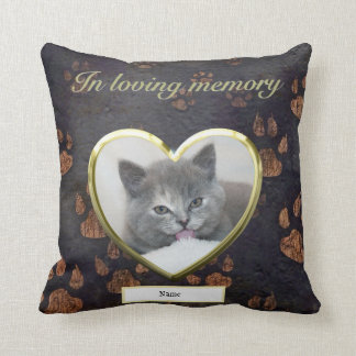 Cat Memorial Rustic Paw Print Photo Personalised Cushion