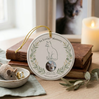 Cat Memorial Sage Botanical Keepsake Ceramic Tree Decoration