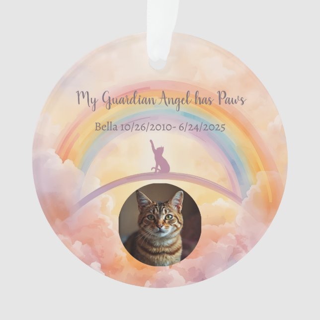 Cat Memorial Watercolor Rainbow Bridge Ornament (Front)