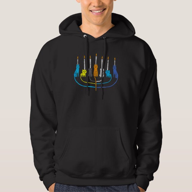 Cat Menorah Cute Jewish Kitten Hanukkah Chanukah P Hoodie (Front)