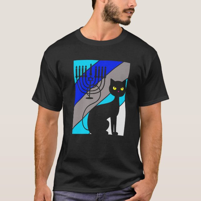 Cat Menorah Hanukkah Cute Kitten Chanukah Jewish F T-Shirt (Front)