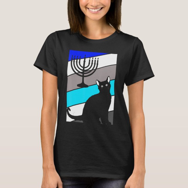 Cat Menorah Hanukkah Cute Kitten Chanukah Jewish H T-Shirt (Front)