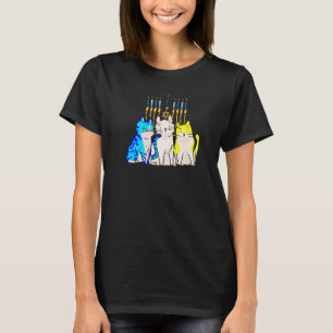 Cat Menorah Hanukkah Cute Kitten Chanukah Jewish H T-Shirt