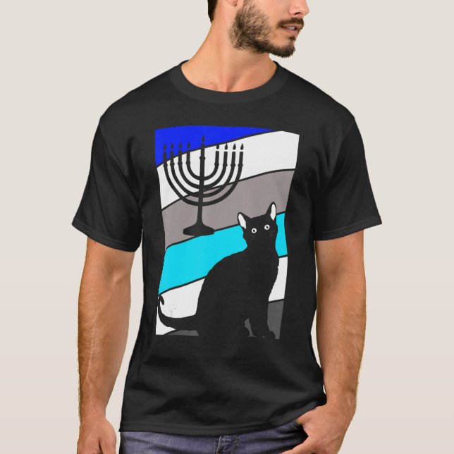 Cat Menorah Hanukkah Cute Kitten Chanukah Jewish H T-Shirt (Front)