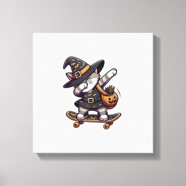 Cat Meow Debbing On Skateboad Apparel Kids Hallowe Canvas Print (Front)