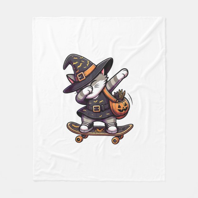 Cat Meow Debbing On Skateboad Apparel Kids Hallowe Fleece Blanket (Front)