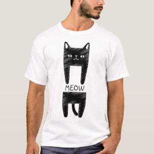 Cat Meow Funny Black Cat Sketch T-Shirt