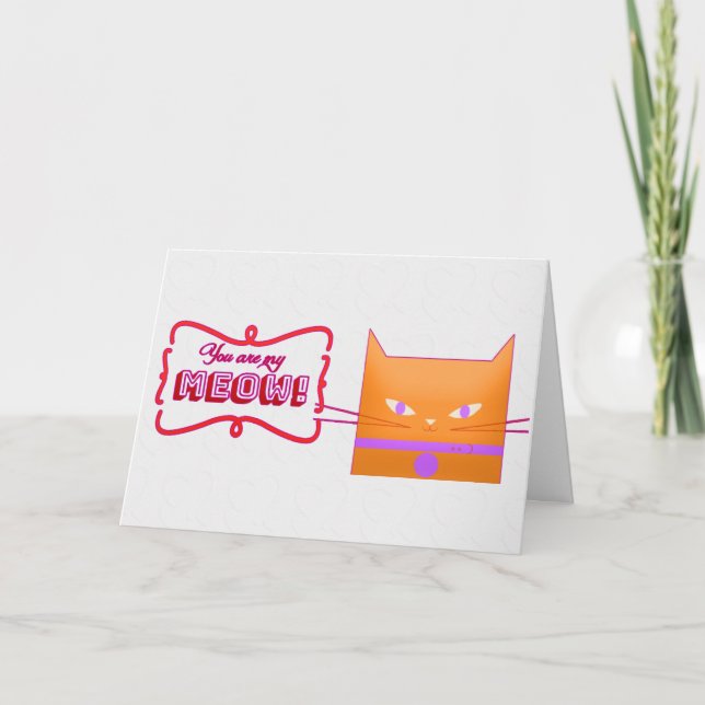 Cat Meow Funny Pun Valentines Day Card (Front)