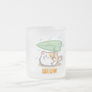 cat meow in raining amazing design frosted glass coffee mug