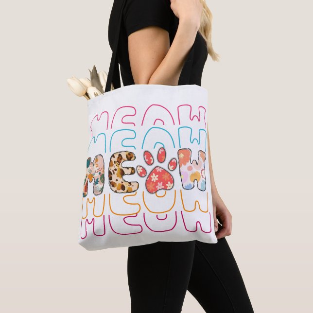CAT MEOW IN VARIOUS PRINTS AND FONTS  TOTE BAG (Close Up)
