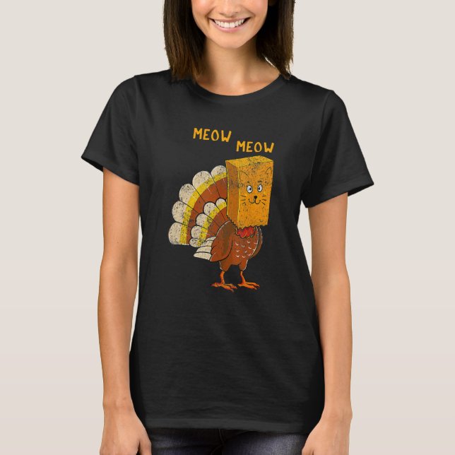 Cat Meow Thanksgiving Turkey Kitten Cat Kids Women T-Shirt (Front)