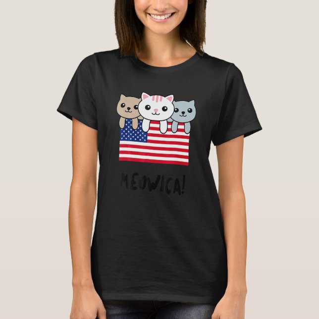 Cat Meowica Independence Day Patriot USA Flag T-Shirt (Front)