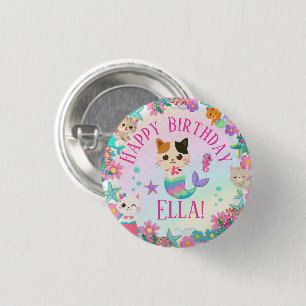 Cat Meowmaid Mermaid Girl Birthday Party 3 Cm Round Badge
