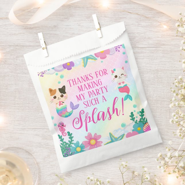 Cat Meowmaid Mermaid Girl Birthday Party  Favour Bags (Clipped)