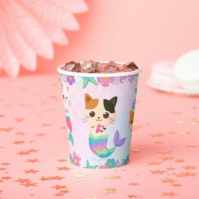 Cat Meowmaid Mermaid Girl Birthday Party  Paper Cups (Insitu)