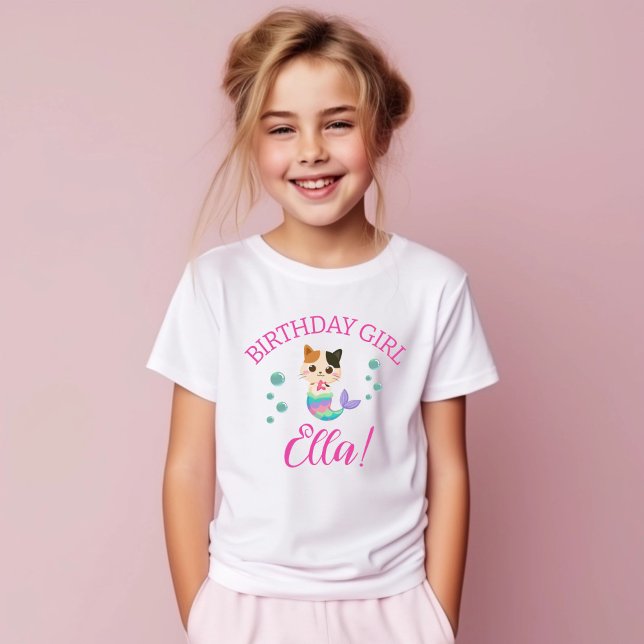 Cat Meowmaid Mermaid Girl Birthday Party  T-Shirt (Meow-maid Birthday Girl Party Tshirt)