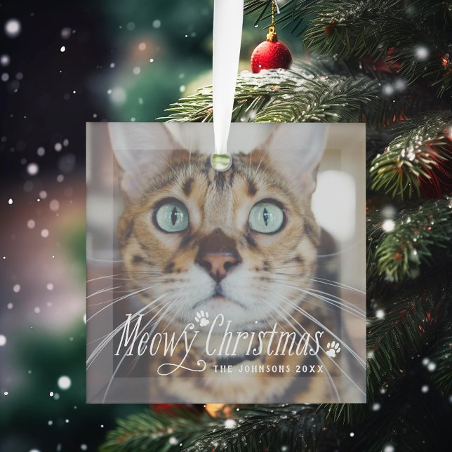 Cat Meowy Christmas Pet Holiday Photo Glass Tree Decoration (Creator Uploaded)