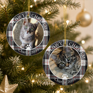 Cat Meowy Christmas Photo Plaid Ceramic Tree Decoration