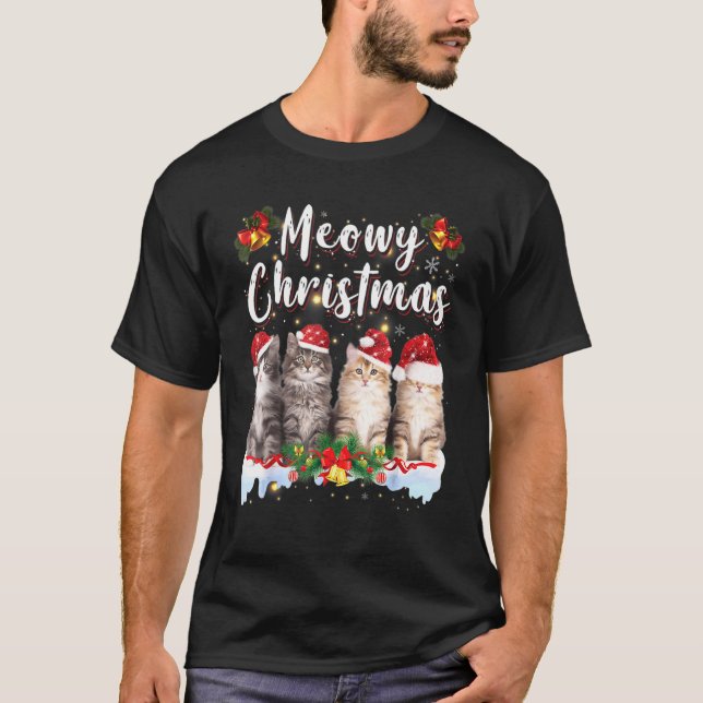 Cat Meowy Family Christmas Pajamas Santa Cats Xmas T-Shirt (Front)