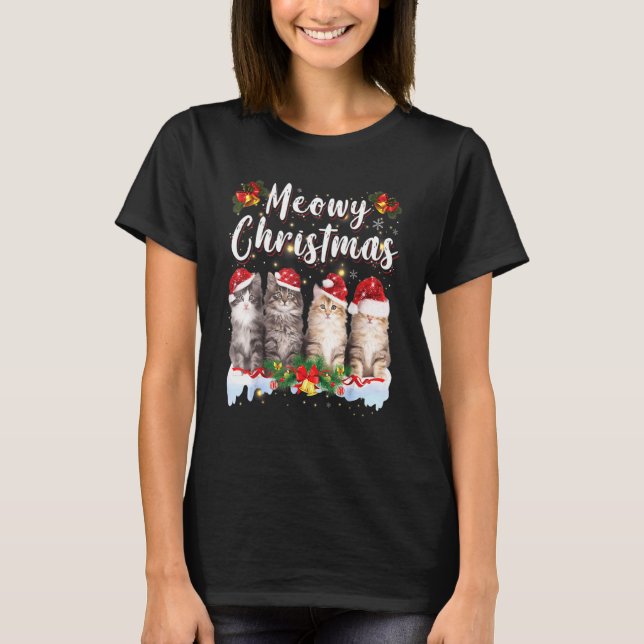 Cat Meowy Family Christmas Pyjamas Santa Cats Xmas T-Shirt (Front)