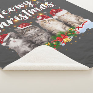 Cat Meowy Family Matching Christmas Pajamas Santa Sherpa Blanket