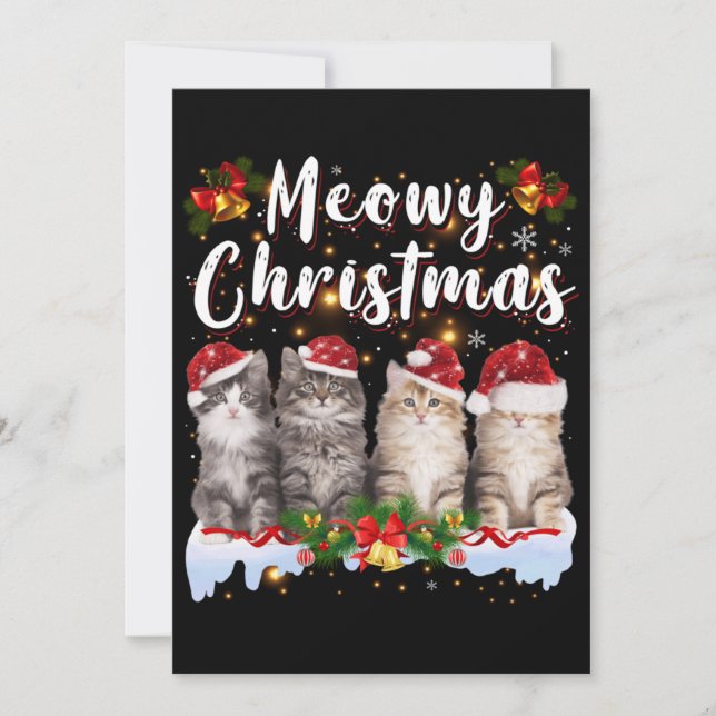 Cat Meowy Family Matching Christmas Pyjamas Santa Holiday Card (Front)