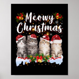 Cat Meowy Family Matching Christmas Pyjamas Santa Poster