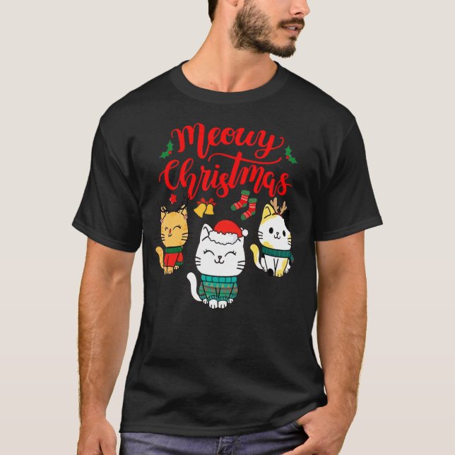 Cat Meowy Family Matching Christmas Pyjamas Santa  T-Shirt (Front)