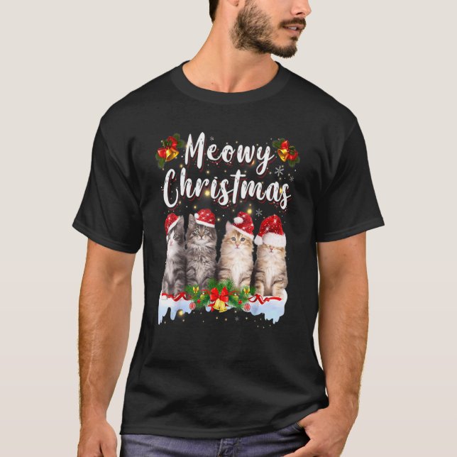 Cat Meowy Family Matching Christmas Pyjamas Santa  T-Shirt (Front)