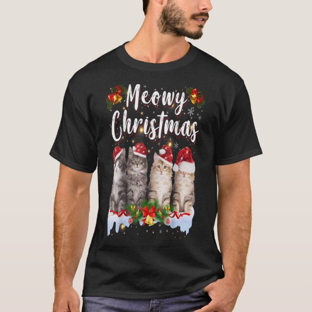 Cat Meowy Family Matching Christmas Pyjamas Santa T-Shirt (Front)