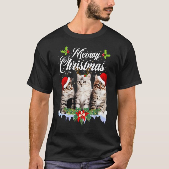 Cat Meowy Family Matching Christmas Pyjamas Santa  T-Shirt (Front)