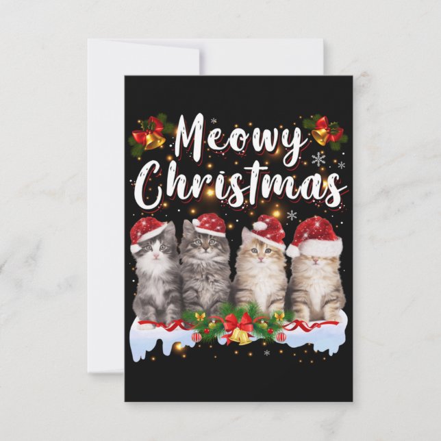 Cat Meowy Family Matching Christmas Pyjamas Santa Thank You Card (Front)