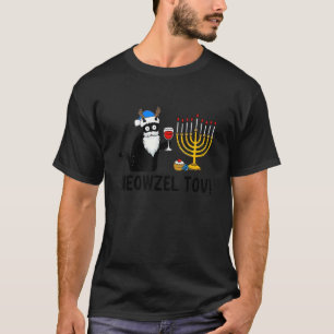 Cat Meowzel Tov Chanukah Jewish Black Cat Hanukkah T-Shirt