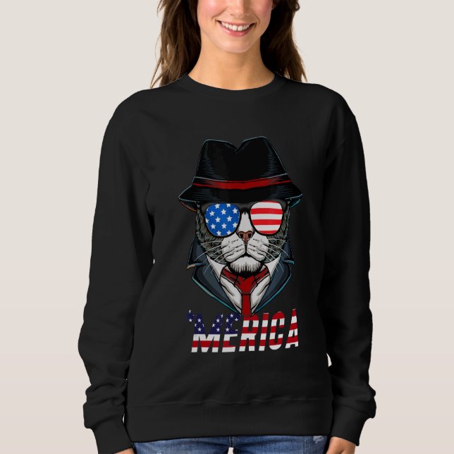 Cat Merica 4th Of July Merica Men Boys Girls Ameri Sweatshirt (Front)
