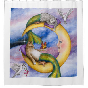 Cat Mermaid 29 Fantasy cats on Moon Shower Curtain