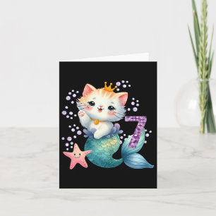 Cat Mermaid 7th Birthday 7 Year Old Party Girls Ou Card