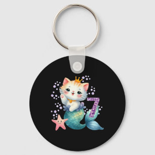 Cat Mermaid 7th Birthday 7 Year Old Party Girls Ou Key Ring