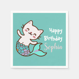 Cat Mermaid Cute Meowmaid Purrmaid Girl Birthday Napkin