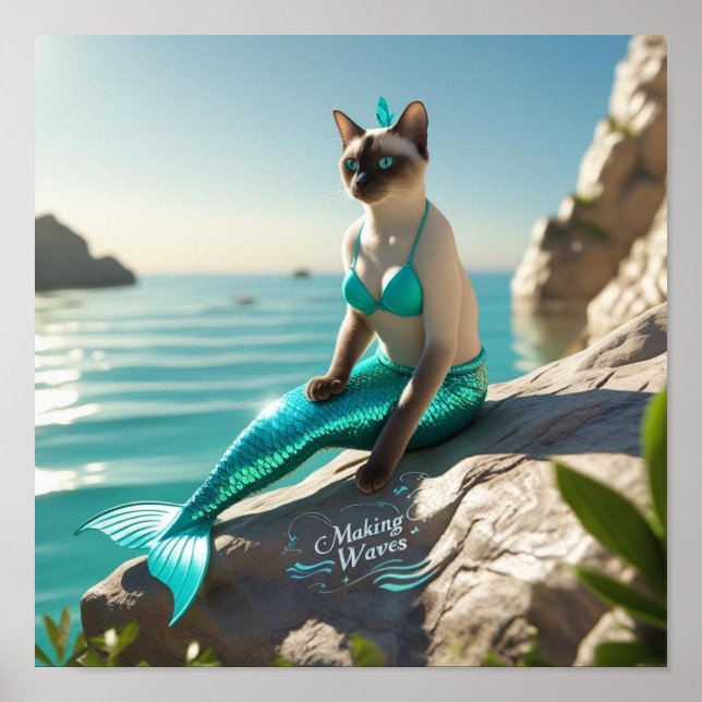 Cat Mermaid for Siamese cat lovers Poster (Front)