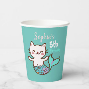 Cat Mermaid Girl Birthday Cute Purrmaid Meowmaid Paper Cups