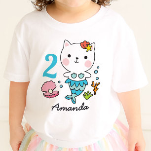 Cat Mermaid Girl Birthday Personalised T-Shirt