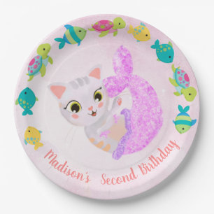Cat Mermaid Purrmaids Birthday Plate