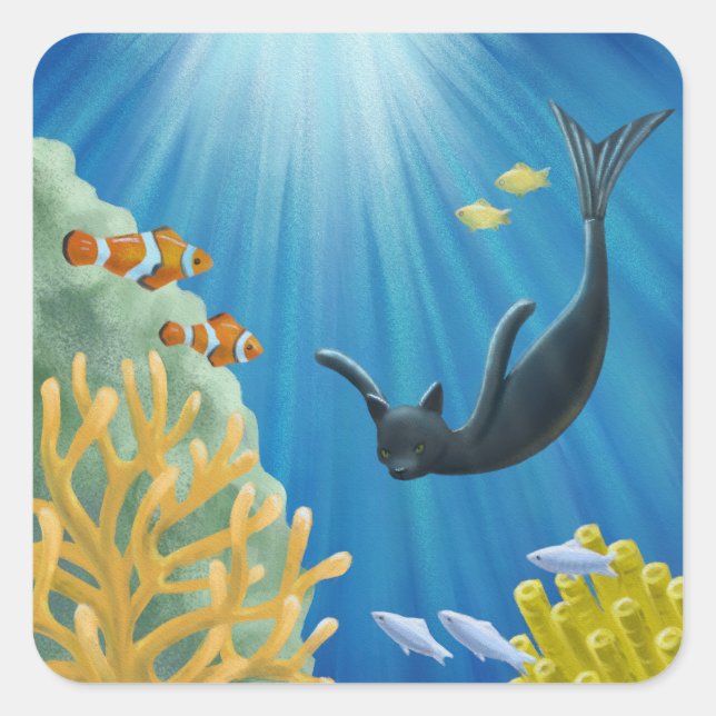 Cat Mermaid Square Sticker (Front)