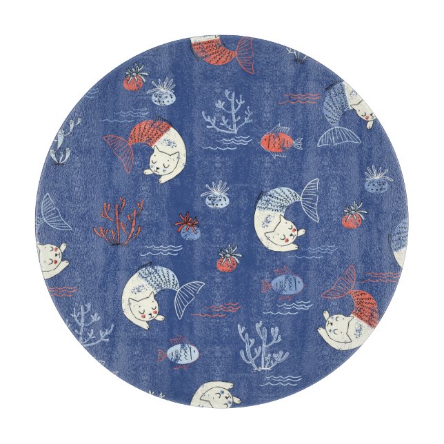Cat mermaid, textured seamless pattern. cutting board (Front)