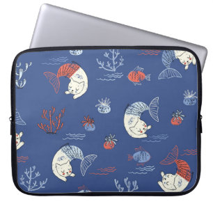 Cat mermaid, textured seamless pattern. laptop sleeve